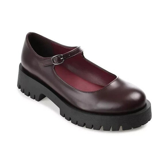 Journee Collection Shoes - Journee Collection Women's Kamie Lug Sole Mary Jane Flats, Wine, 6M